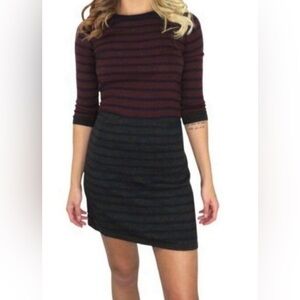 Talbots Wool Blend Sweater Dress, Sz. M, Navy/Gray/Burgundy Stripe, 3/4 Sleeves